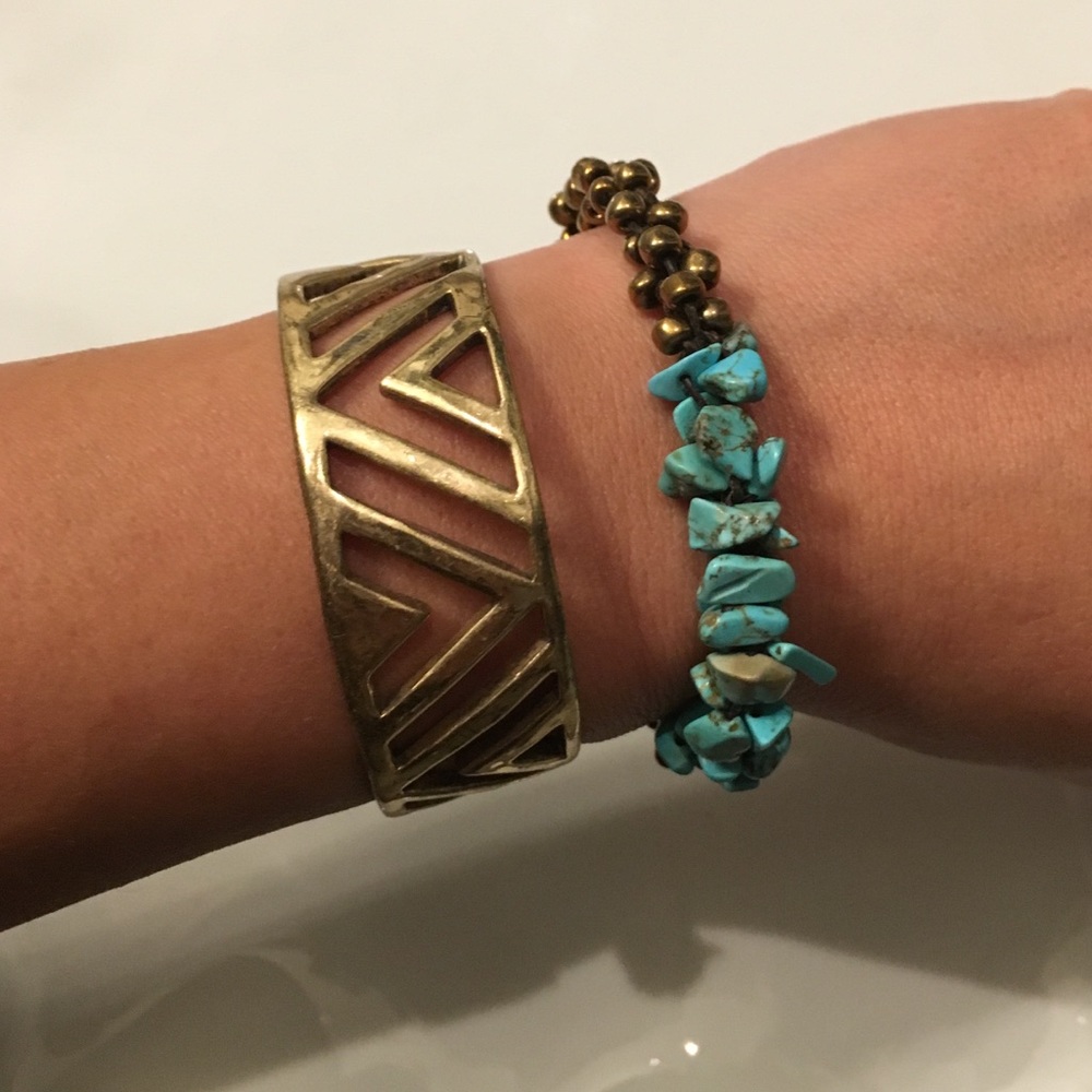 Lucky Brand brass chevron cuff and bracelet set